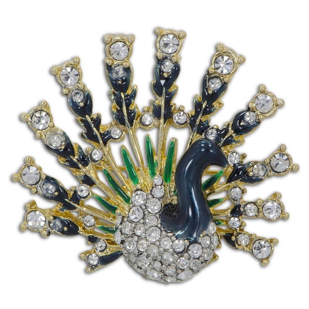Peacock with Austrian Crystals Enamel Brooch: Peacock with Austrian Crystals Enamel Brooch, View Photos For More Details.