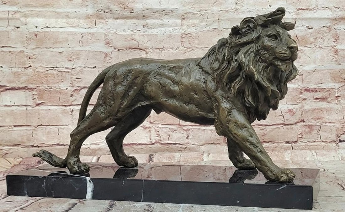 Antoine Barye Bronze Lion Sculpture Reproduction - 11" x 18" (1 of 6)