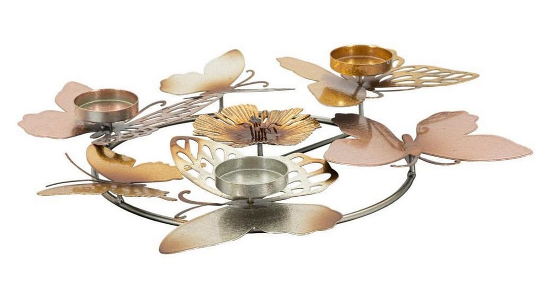 Four-Candle Holder with Metal Flowers and Butterflies: Four-Candle Holder with Metal Flowers and Butterflies Explore the exquisite world of Mauro Ferretti, an Italian brand synonymous with luxury and elegance for home decor enthusiasts. Unveil their coll