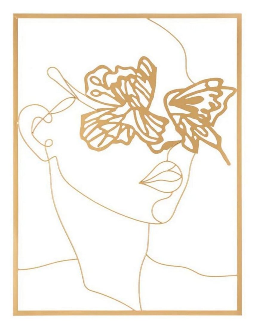 Golden Metal Wall Decor of Woman with Butterflies: Golden Metal Wall Decor of Woman with Butterflies This panel showcases simple, essential lines, all elegantly framed in a rectangular design. Discover Mauro Ferretti, the premier Italian brand for ho