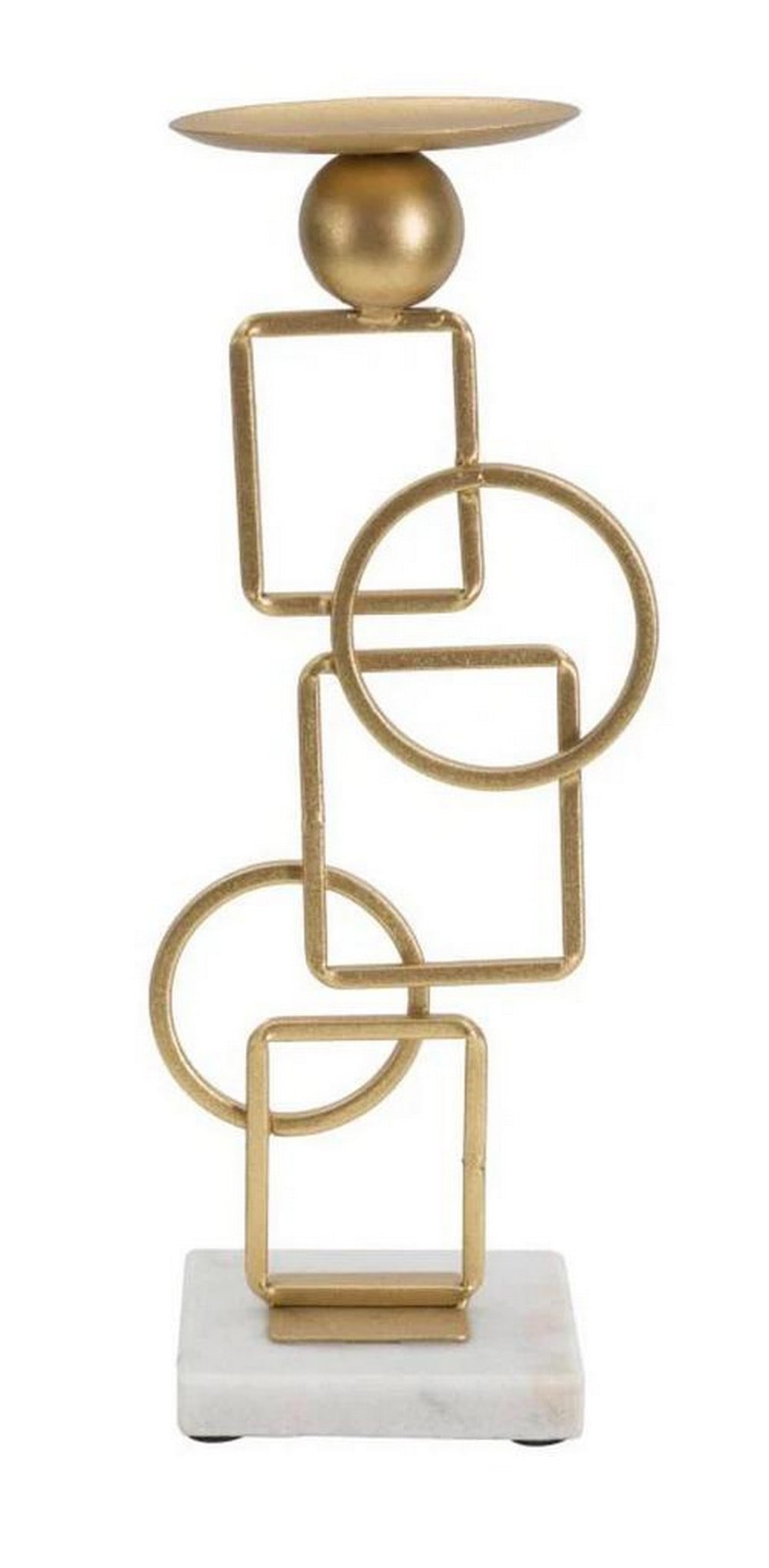 Geometric Candle Holder in Golden Metal with White Marble Base (1 of 5)