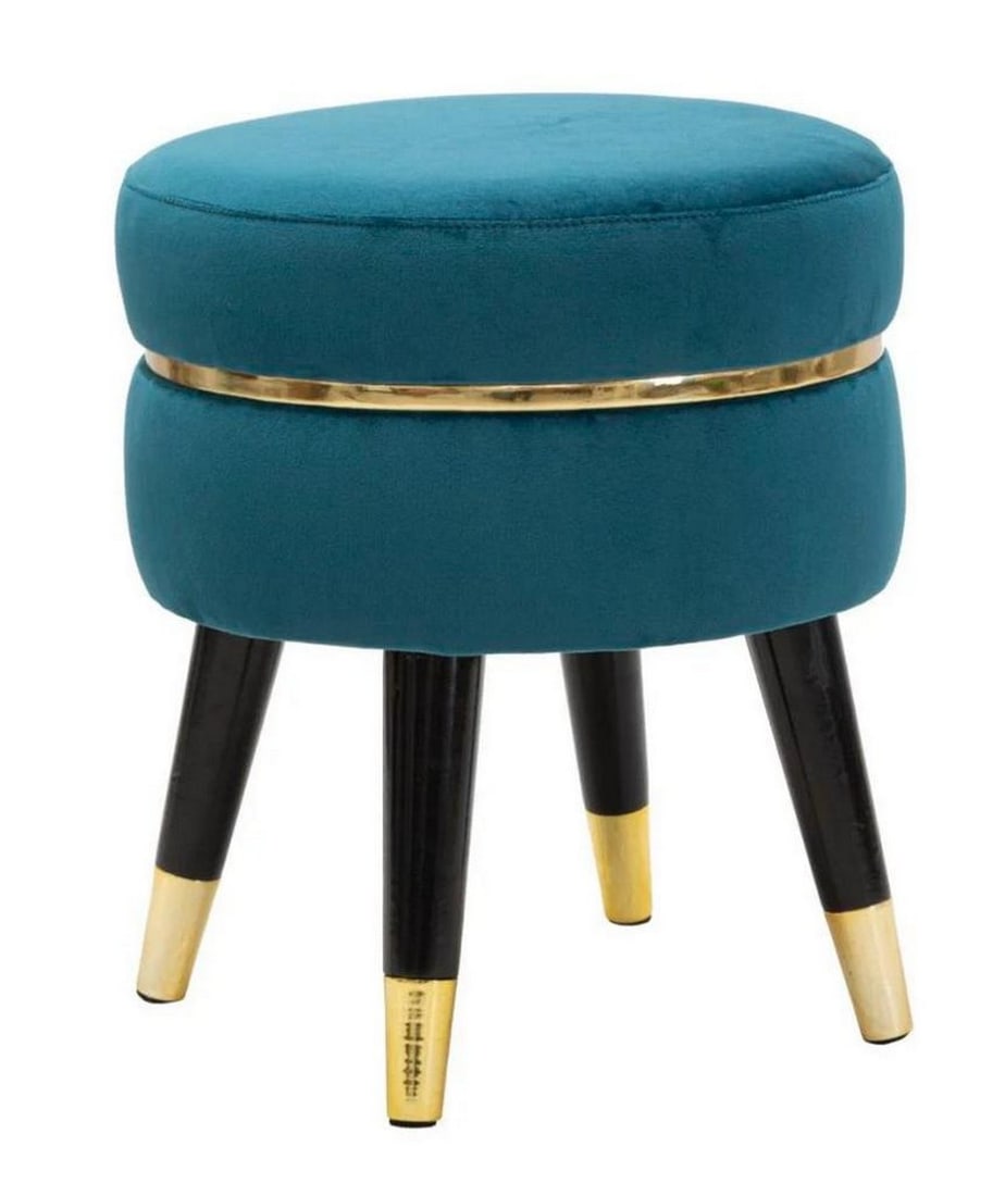 Small Blue and Gold Velvet Stool with Black Legs (1 of 6)