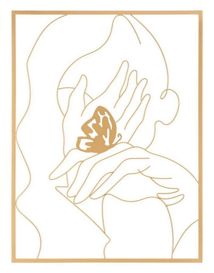 Modern Abstract Gold Metal Wall Decor of a Woman's Face: Modern Abstract Gold Metal Wall Decor of a Woman's Face This panel showcases simple, essential lines beautifully framed in a rectangular design. Discover Mauro Ferretti, the premier Italian brand