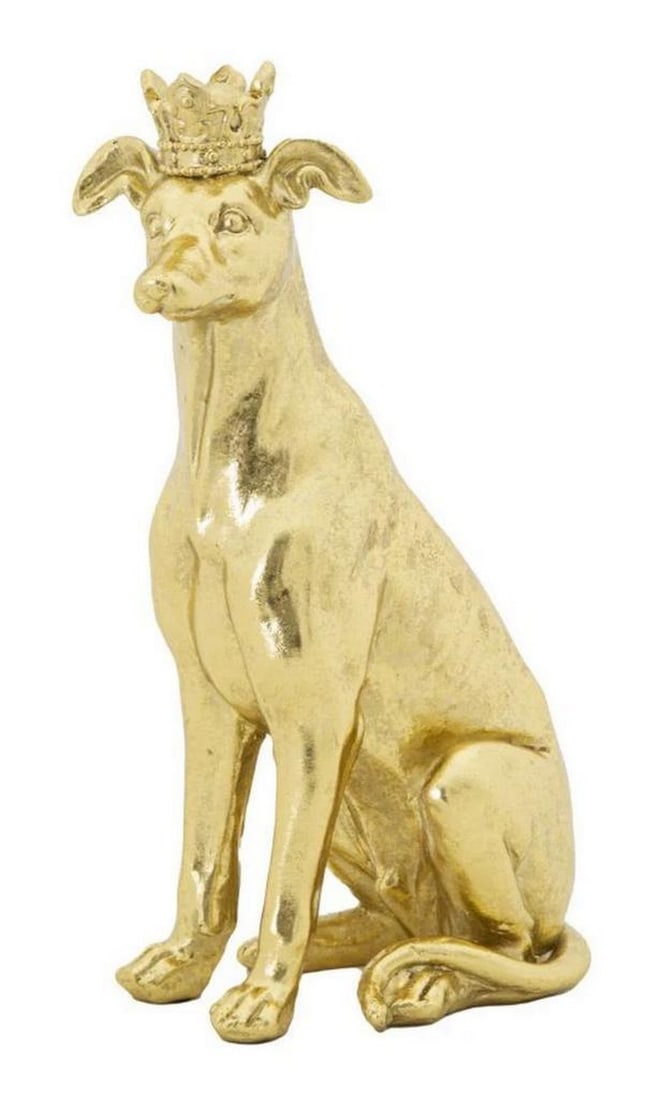 Regal Gold Dog Statue with Crown (Modern Décor) (1 of 7)