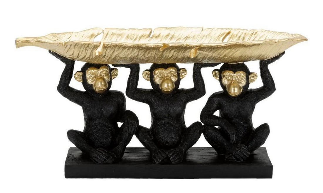 Three Wise Monkeys Statuette with Golden Palm Leaf Holder (1 of 3)