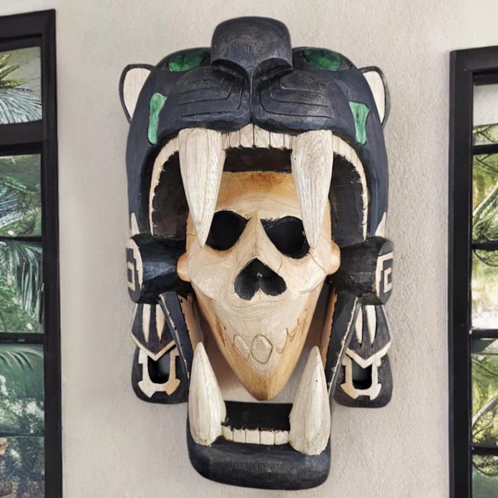 Hand Carved Aztec Jaguar Warrior Mask (1 of 3)