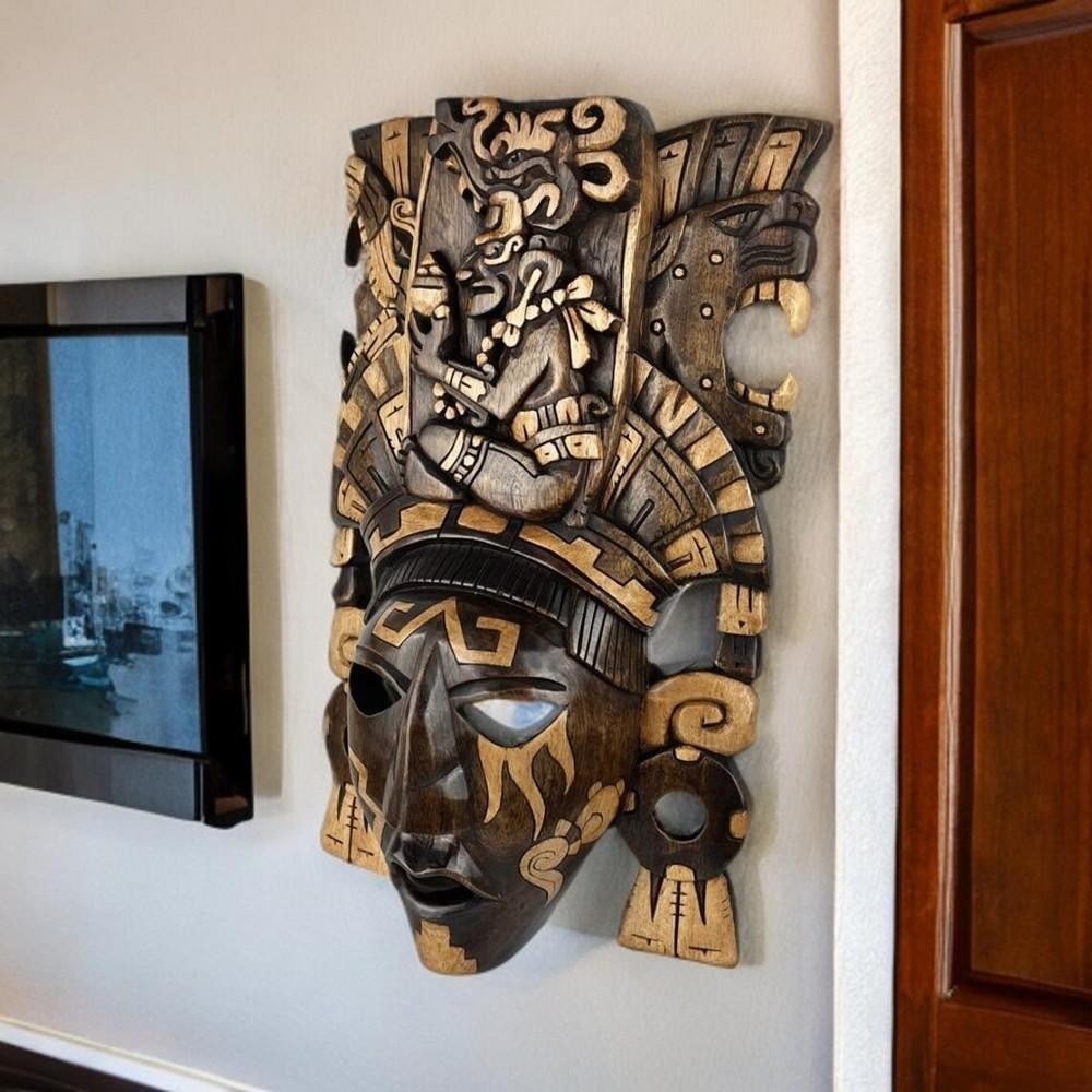 Mayan Warrior Hand-Carved Cedar Wood Mask (1 of 2)