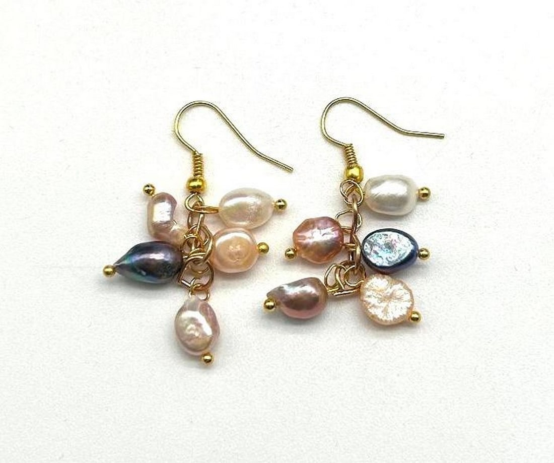 Multi-Colour Pearl Dangle Earrings - 2