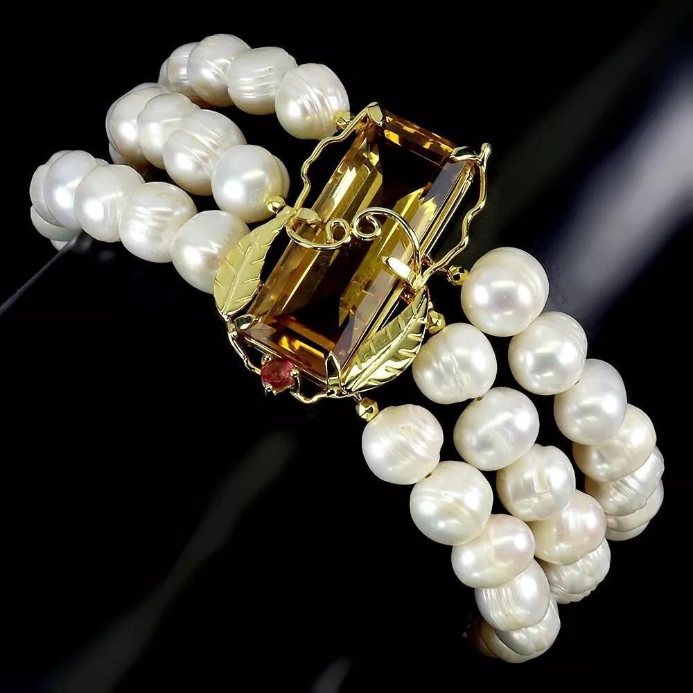 925 Sterling Silver Bracelet with Citrine, Tourmaline, and Pearl Gemstones: 925 Sterling Silver Bracelet with Citrine, Tourmaline, and Pearl Gemstones This elegant 925 sterling silver bracelet features a stunning arrangement of citrine, tourmaline, and pearl gemstones,