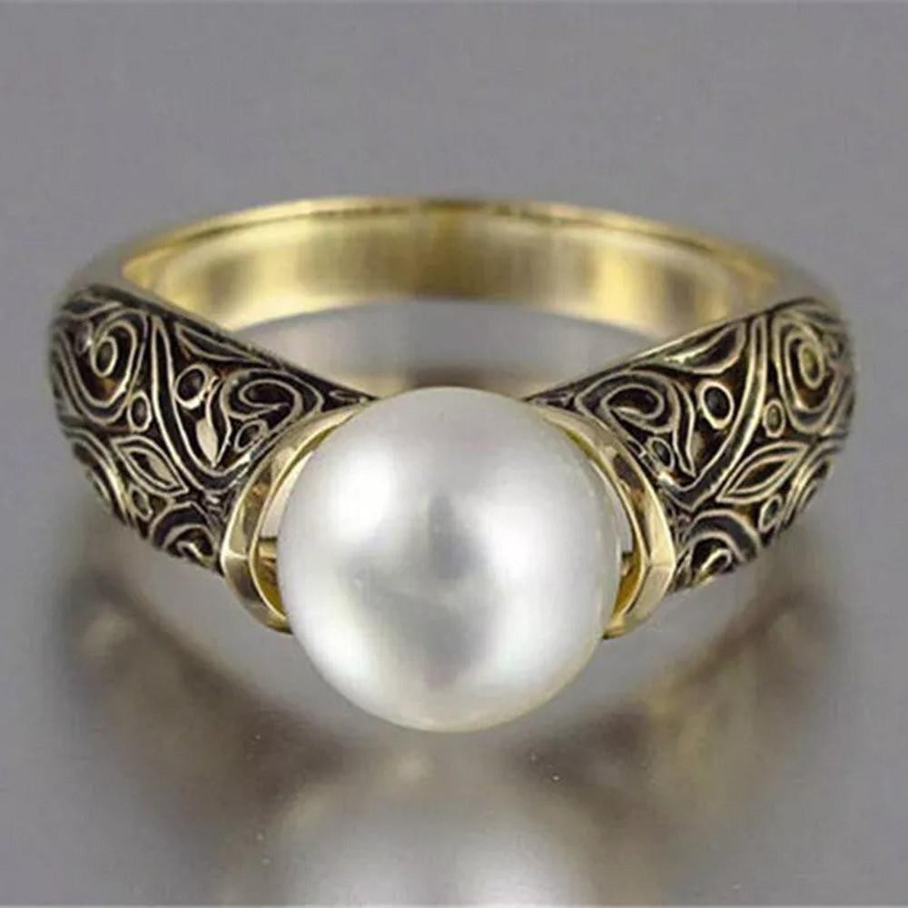 925 Silver-Filled Lab-Created Pearl Engagement Ring in Silver Brass (1 of 3)