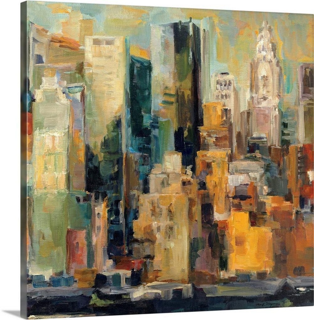 New York, New York Canvas Reproduction by Marilyn Hageman: New York, New York Canvas Reproduction by Marilyn Hageman “New York, New York” is a cityscape painting that captures the essence of New York City through broad, expressive brushstrokes. Light