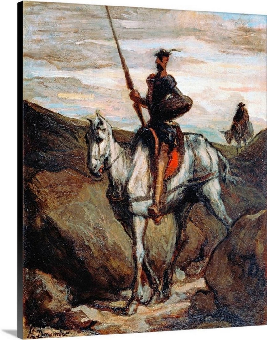 Don Quixote in the Mountains (Honoré Daumier) – Wall Art Canvas Reproduction: Don Quixote in the Mountains (Honoré Daumier) – Wall Art Canvas Reproduction Don Quixote in the Mountains (c. 1850) by French artist Honoré Daumier is a powerful oil painting that captures the sol