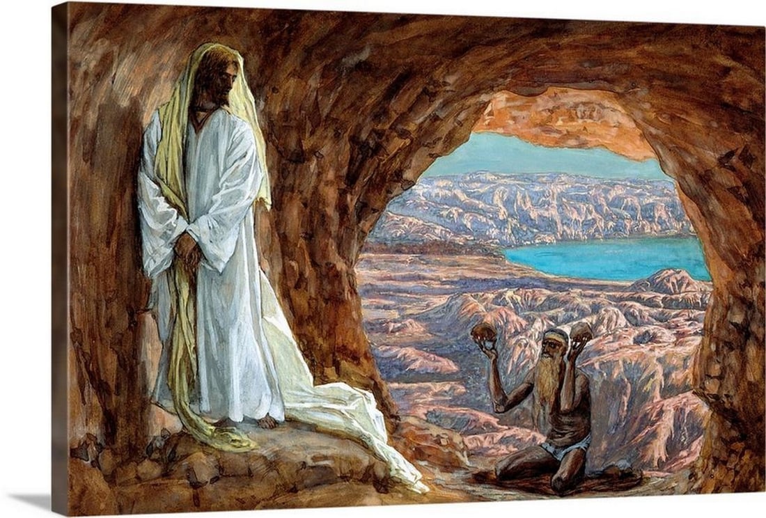 "The Temptation in the Wilderness" – Wall Art Reproduction from The Life of Christ (c. 1886–94): "The Temptation in the Wilderness" – Wall Art Reproduction from The Life of Christ (c. 1886–94) After His baptism, Jesus retreated into the wilderness, fasting for 40 days. At the end of
