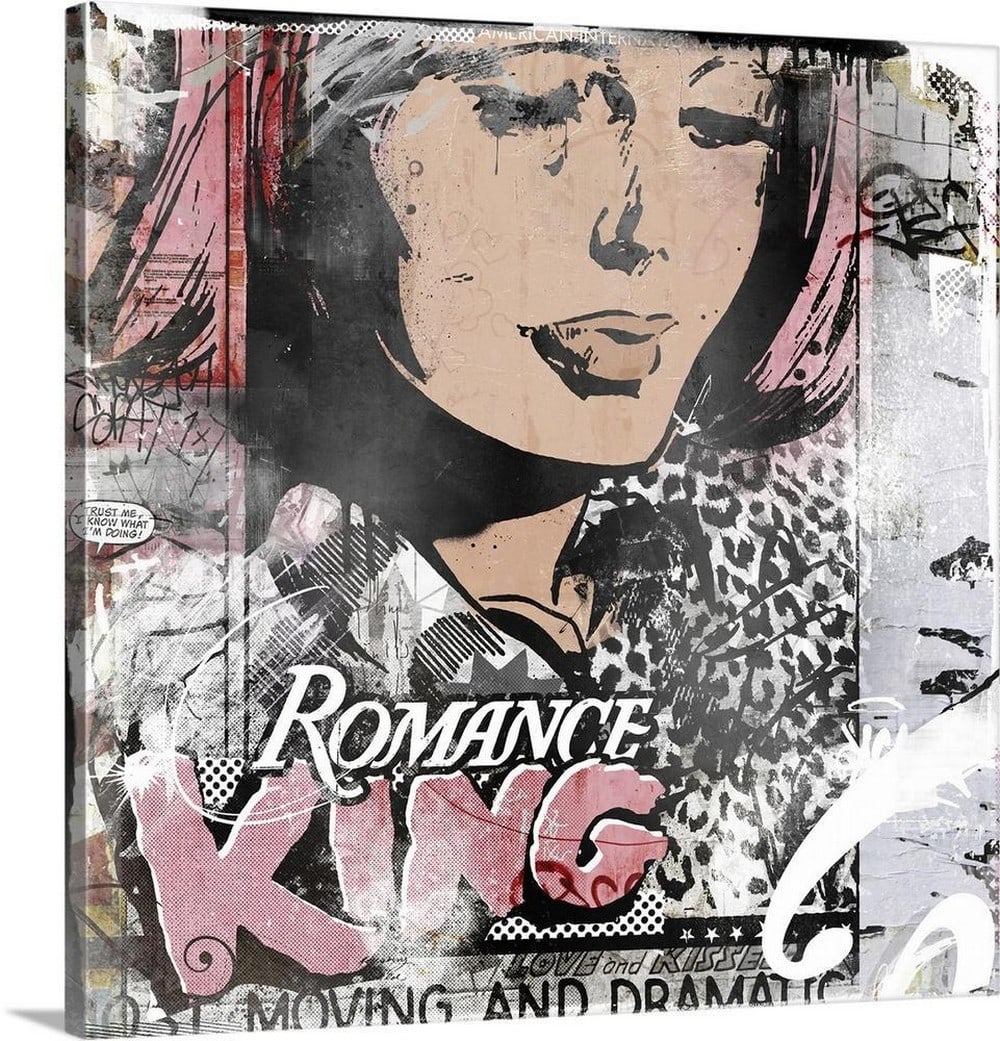 Pop Art Style 'Romance King' Canvas Print Wall Art: Pop Art Style 'Romance King' Canvas Print Wall Art Add a bold touch of retro charm with this pop art-style Romance King canvas print. Featuring vibrant colors, dynamic comic book lettering, a