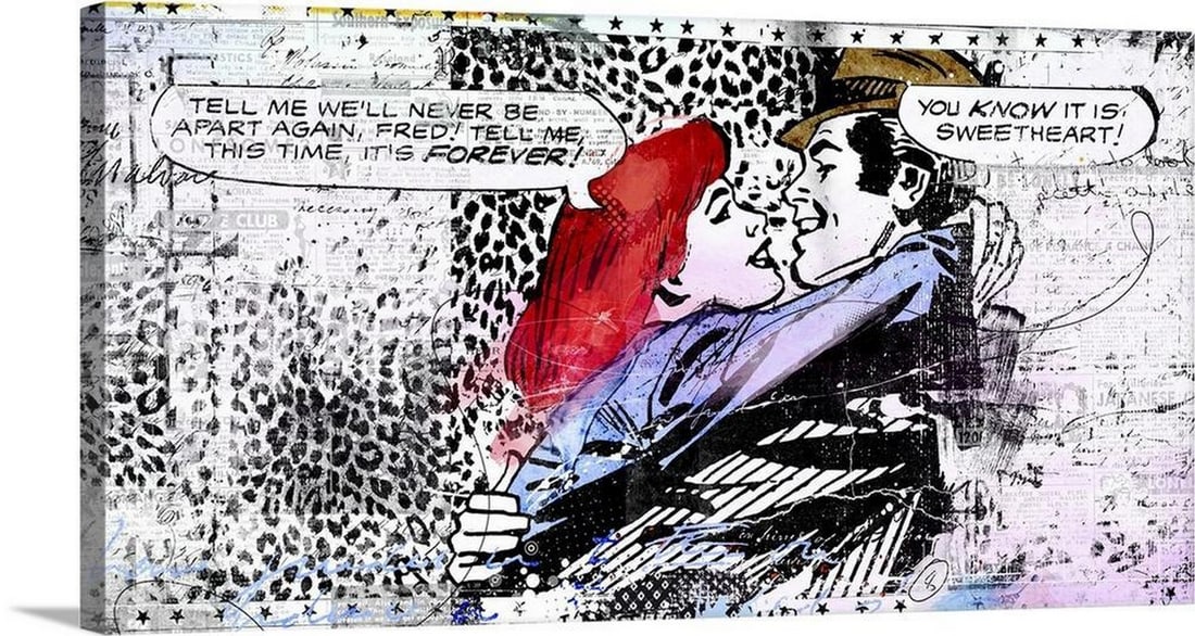 Pop Art Style 'Forever Love' Canvas Print Wall Art: Pop Art Style 'Forever Love' Canvas Print Wall Art Celebrate timeless romance with this pop art-style Forever Love canvas print. Bold colors, graphic lettering, and a retro comic book aesthe