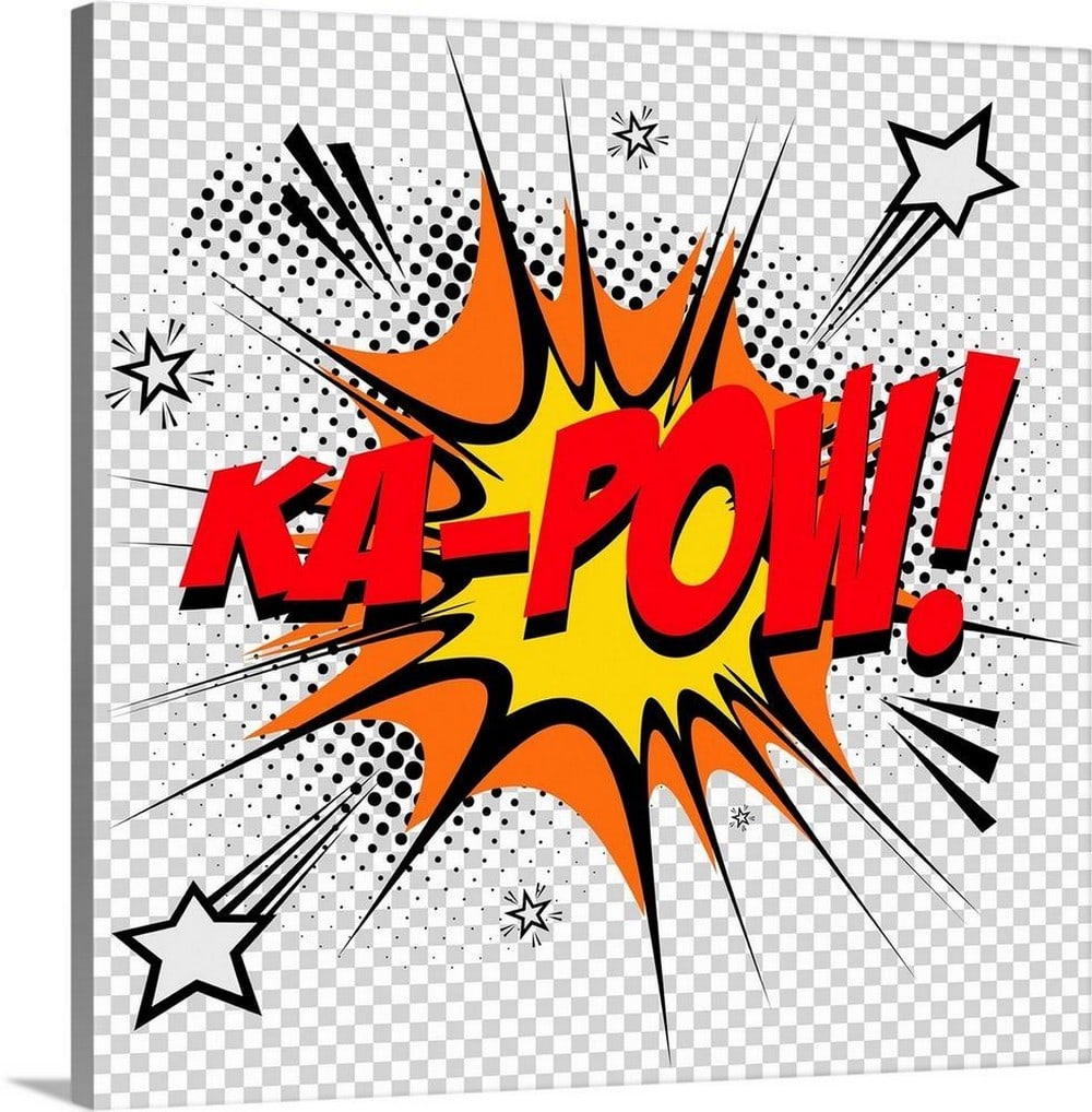 Pop Art Style 'Ka-Pow' Canvas Print Wall Art: Pop Art Style 'Ka-Pow' Canvas Print Wall Art Make a bold statement with this pop art-style Ka-Pow canvas print. Featuring vibrant colors, dynamic comic book lettering, and explosive energy, t