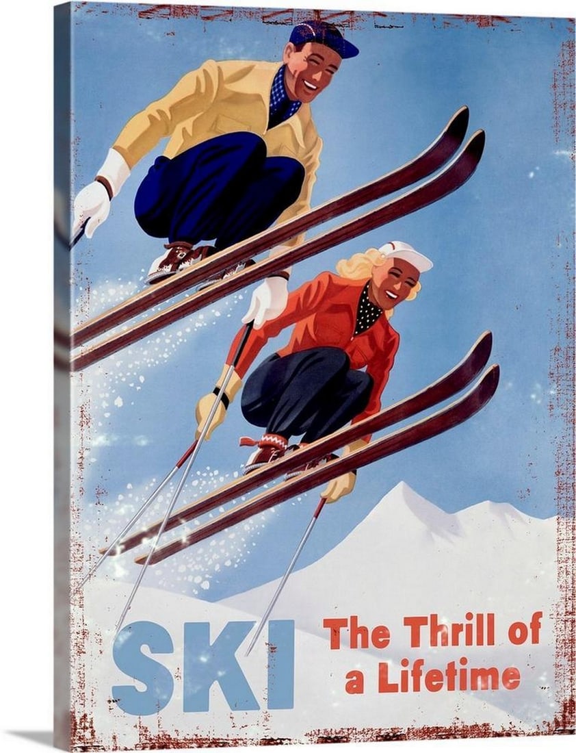Canvas Reproduction Ski The Thrill of a Lifetime Vintage Advertising Poster Wall Art (1 of 2)