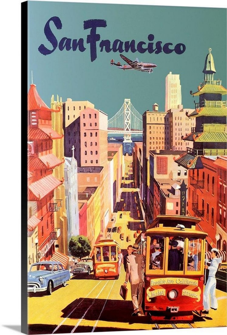 Vintage San Francisco Wall Art Canvas Reproduction: Vintage San Francisco Wall Art Canvas Reproduction This vintage San Francisco wall art beautifully captures the city's iconic landmarks and charm, evoking a sense of nostalgia and timeless elegan
