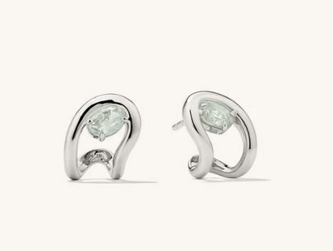 Dome 925 Sterling Silver Earrings With Prasiolite Gemstone: Dome Sterling Silver Earrings With Prasiolite Gemstone. These earrings feature a sleek, polished design with a stunning prasiolite gemstone at their center. The subtle green hue of the prasiolite
