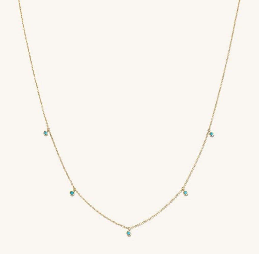 14k Gold Turquoise Horizon Necklace???????: 14k Gold Turquoise Horizon Necklace The Turquoise Horizon Necklace is as versatile as it is vibrant, perfect for dressing up or pairing with a simple cotton tank. This multi-station gemstone necklace