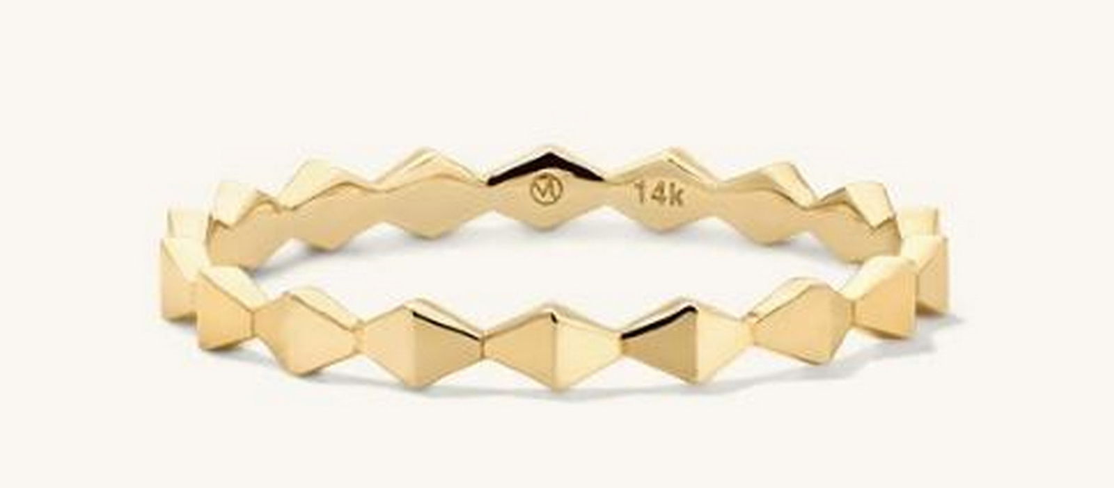 Geometric Grace 14K Yellow Gold Ring: Geometric Grace 14K Yellow Gold Ring. This ring features a stunning pattern of interconnected diamond-shaped elements, creating a bold yet elegant design. Crafted from radiant 14K yellow gold,