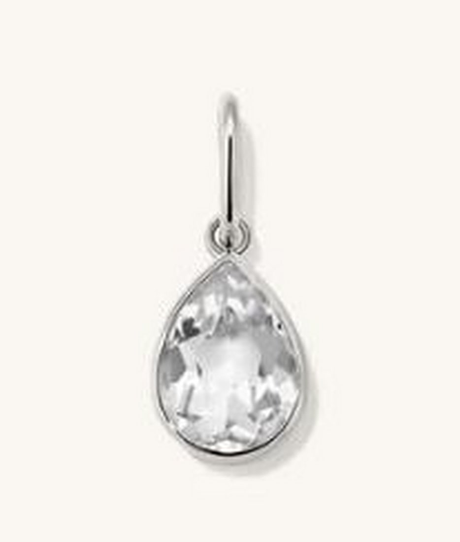 Sterling Silver Pear Charm With White Topaz: 925 Sterling Silver Pear Charm With White Topaz. This charm features a stunning white topaz gemstone that sparkles with elegance. The smooth, polished silver design enhances the brilliance of the