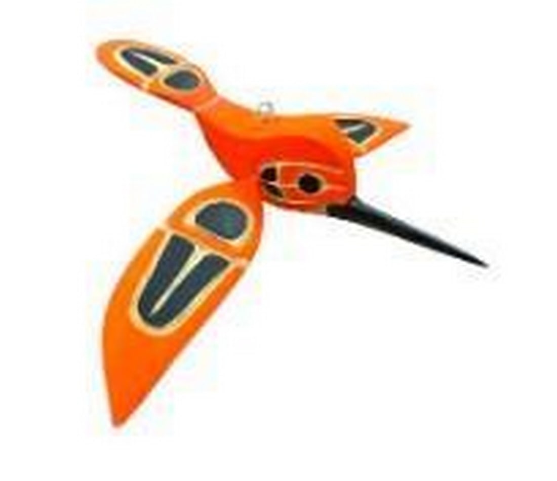 Tangerine Dream Wooden Hummingbird: Tangerine Dream Wooden Hummingbird Delicately crafted from wood, this 3D hanging hummingbird captures the beauty and grace of nature in orange tones. With intricately layered wings and a finely