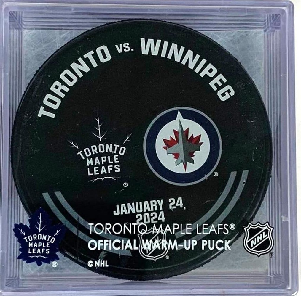Toronto Maple Leafs Vs Winnepeg Jets Authentic Warm-Up Used Cubed Puck (1 of 4)