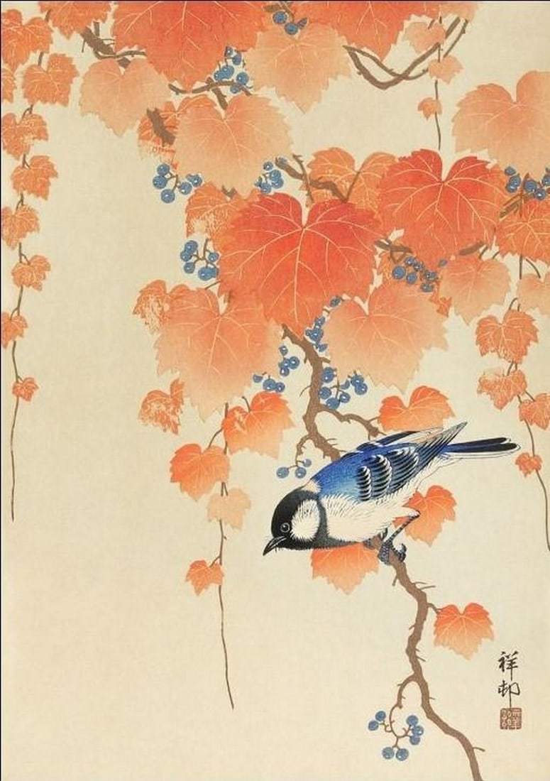 Perched on Paulownia: Perched on Paulownia Poster Print This elegant poster print captures the serene beauty of a Great Tit perched gracefully on a Paulownia branch. With delicate details of the bird's vibrant