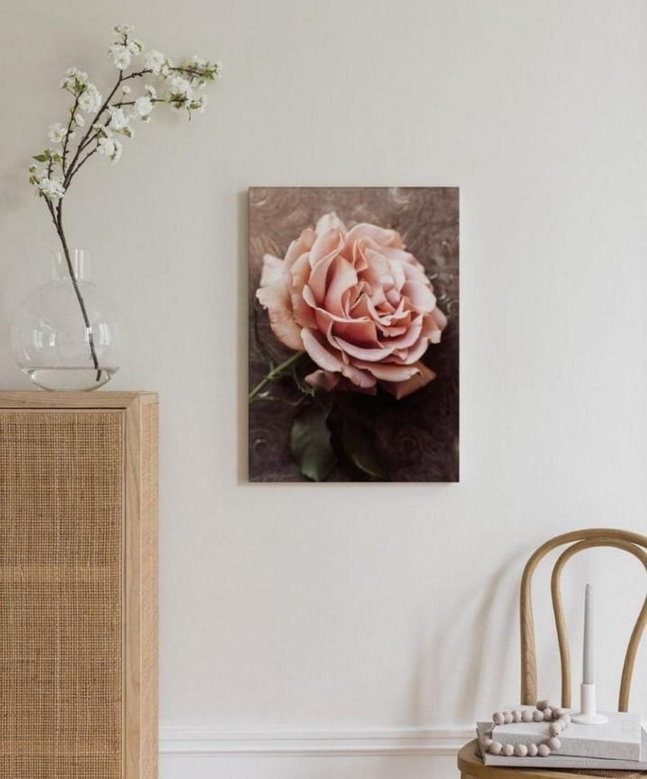 Blush Bloom Elegance Canvas: Blush Bloom Elegance Canvas This soft and romantic, Blush Bloom Elegance Canvas captures the delicate beauty of a blooming pink rose in exquisite detail. Gentle petals unfold in a timeless display