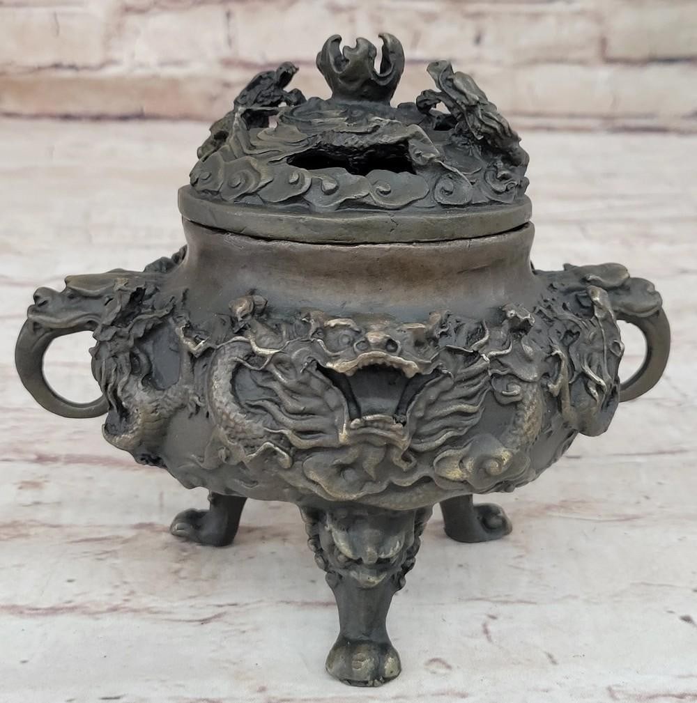Bronze Fire-Breathing Dragon Incense Burner by Milo - 6" x 7" (1 of 8)
