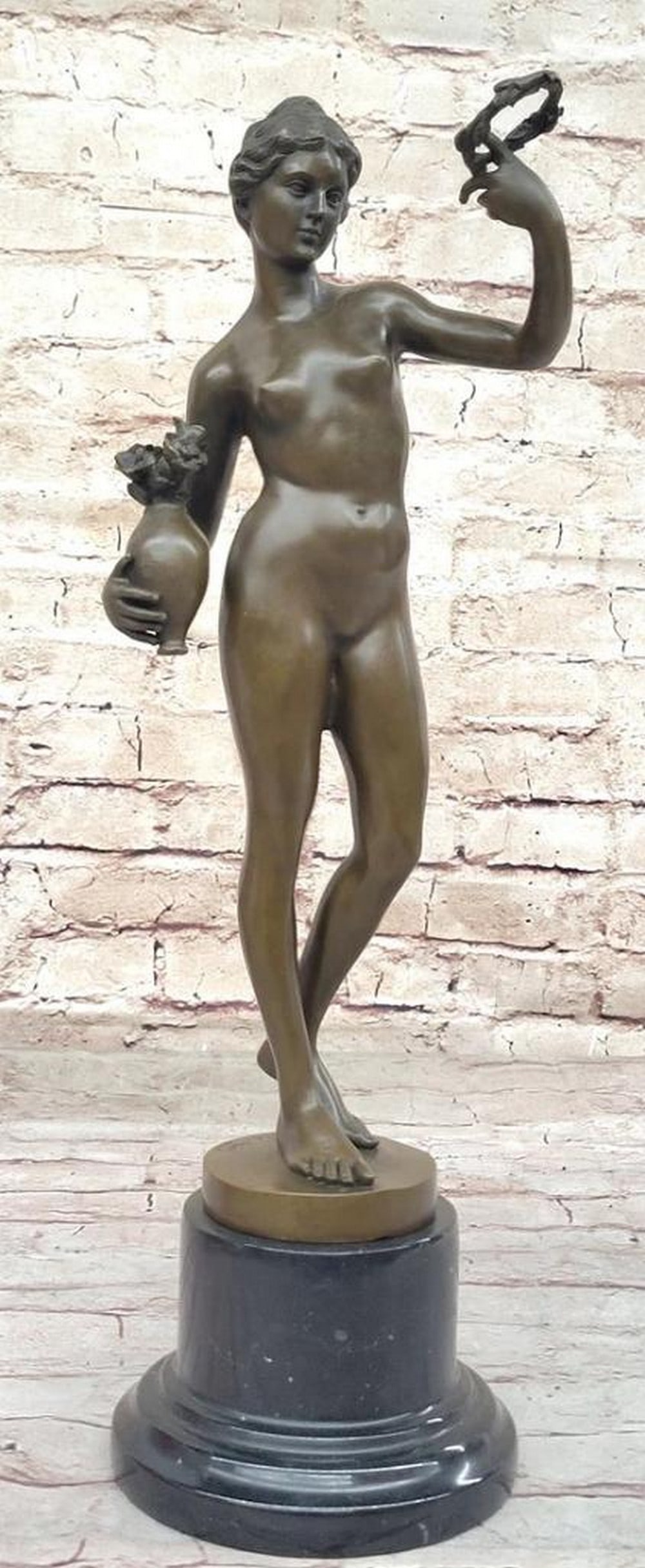 Feminine Grace Unveiled: Adriaen de Vries' Inspired Bronze Nude Woman Sculpture - 16" x 7.5": Feminine Grace Unveiled: Adriaen de Vries' Inspired Bronze Nude Woman Sculpture - 16" x 7.5" Immerse yourself in the timeless beauty of the Nude Woman Genuine Bronze Sculpture by Adriaen