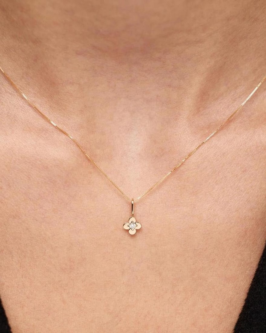 Solid Gold Flower Pendant Necklace - 2