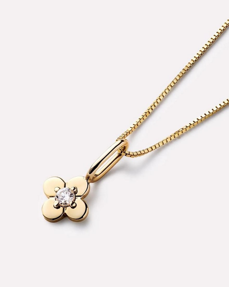 Solid Gold Flower Pendant Necklace - 3