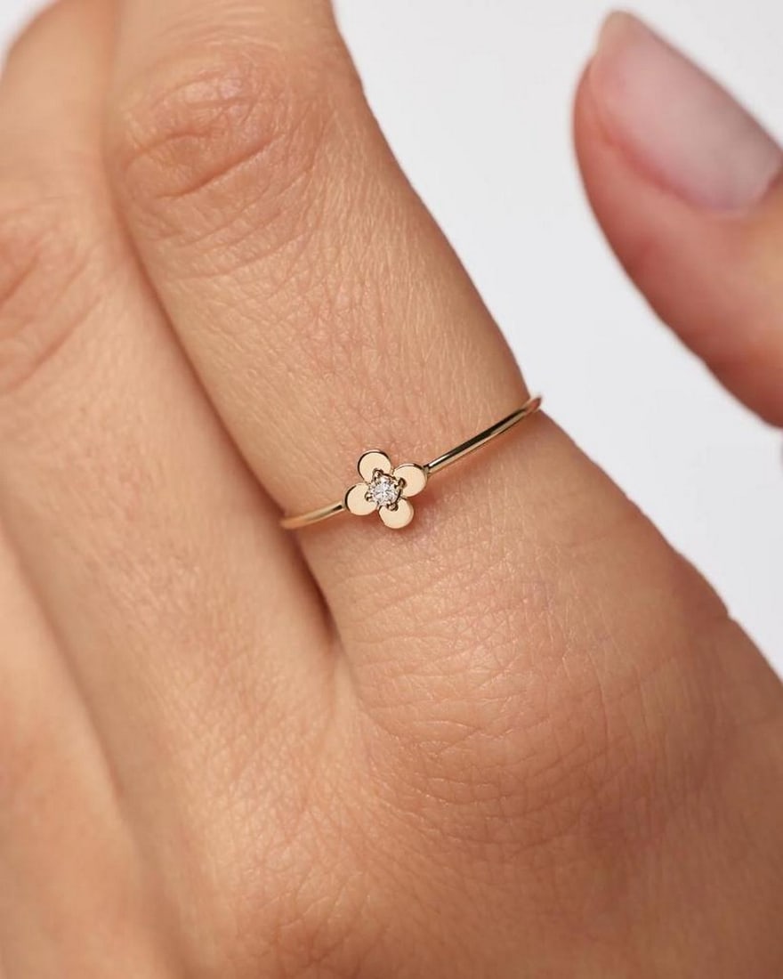 Solid Gold Flower Ring - 2