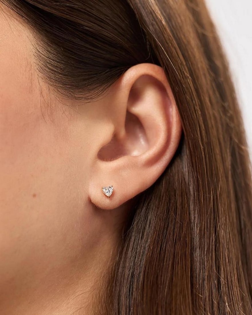 Solid Gold Heart Stud Earrings - 3