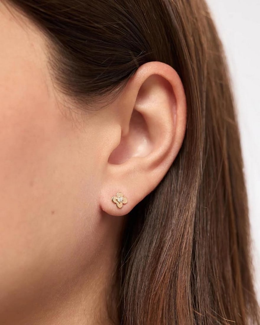 Solid Gold Flower Stud Earrings - 2