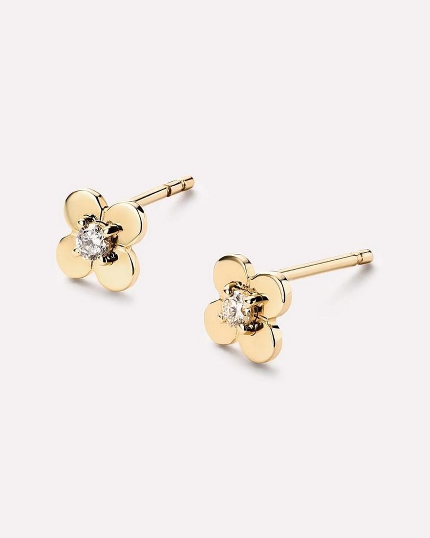 Solid Gold Flower Stud Earrings - 3