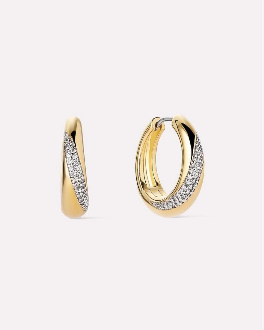 14K Gold-Plated Slim Gemstone Twist Hoop Earrings: 14K Gold-Plated Slim Gemstone Twist Hoop Earrings Designed to take you from daytime to date night with ease, these hoops feature a sleek, slim silhouette accented with sparkling cubic zirconia