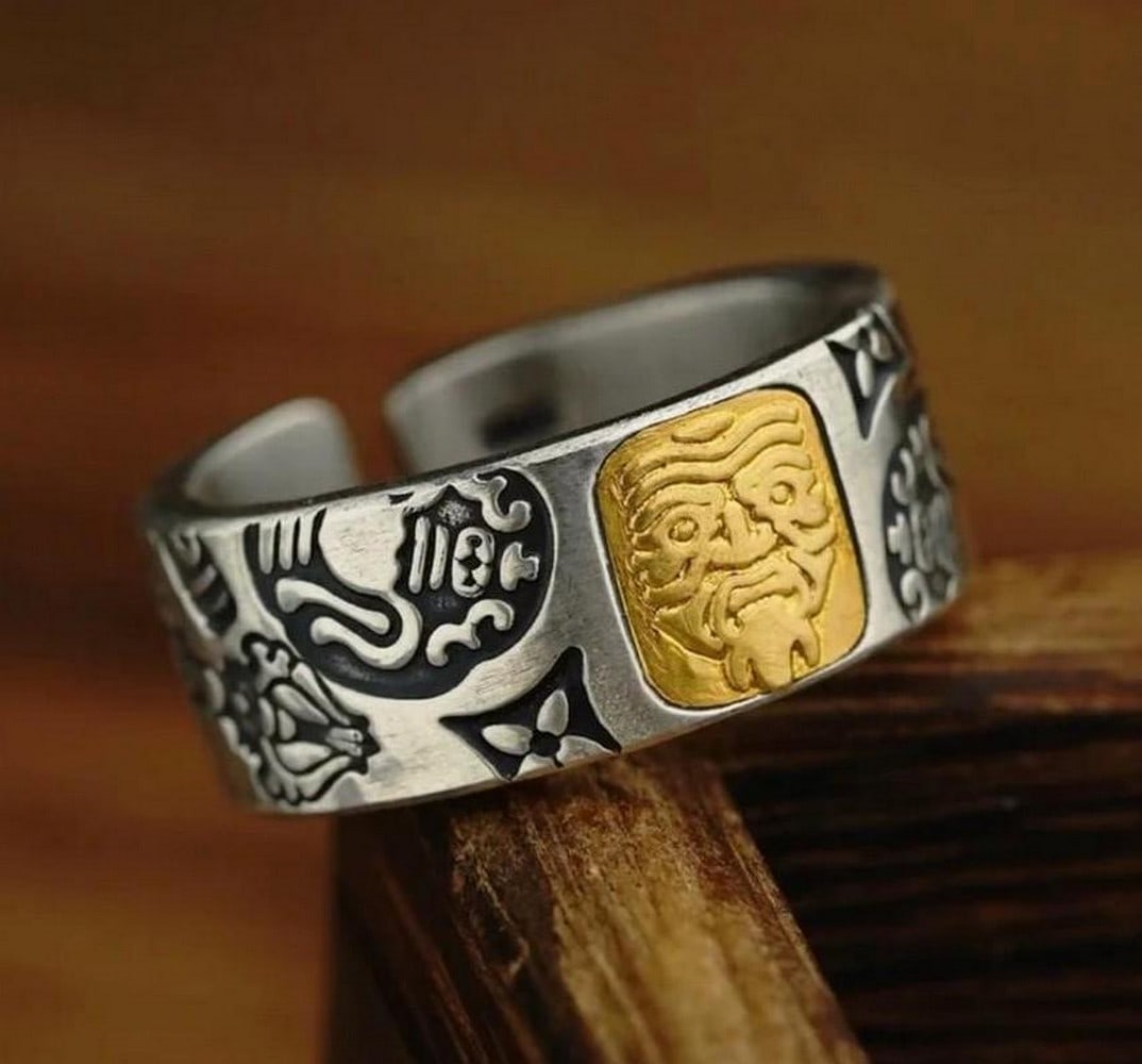 Zakiram Ring of Fortune: Zakiram Ring of Fortune Inspired by the Mongolian god of wealth, the Zakiram Ring is a handcrafted symbol of prosperity and abundance. Featuring detailed engravings and traditional motifs, this self-a