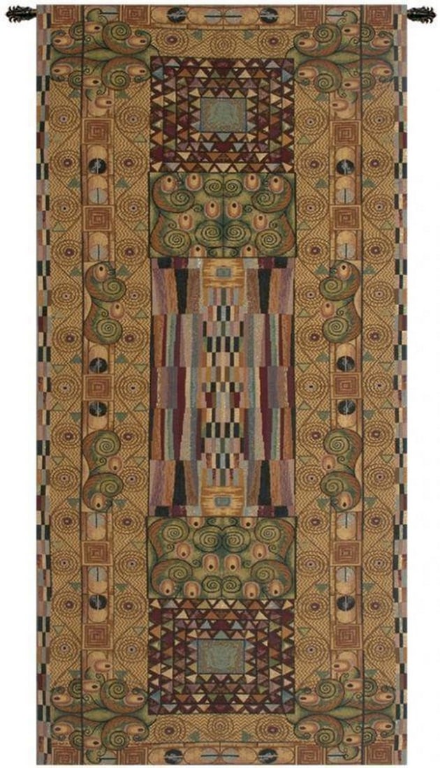 Gustav Klimt Frieze Inspired Italian Wall Tapestry: Gustav Klimt Frieze Inspired Italian Wall Tapestry This Italian-woven tapestry is inspired by Gustav Klimt’s celebrated Beethoven Frieze, capturing his distinctive ornamental style, symbolic figure
