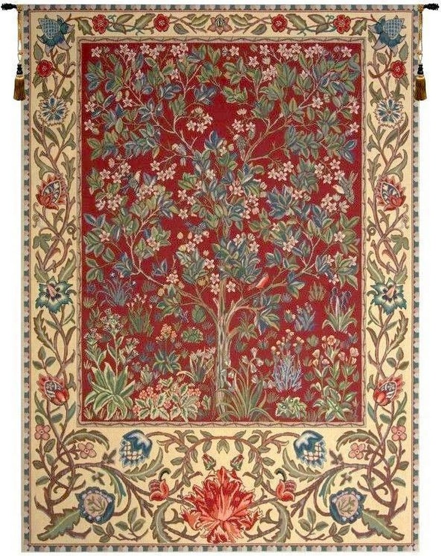 Tree of Life Red – William Morris Inspired Belgian Wall Tapestry: Tree of Life Red – William Morris Inspired Belgian Wall Tapestry This Belgian-woven tapestry is inspired by an 1879 “Tree of Life” design by William Morris, featuring the classic