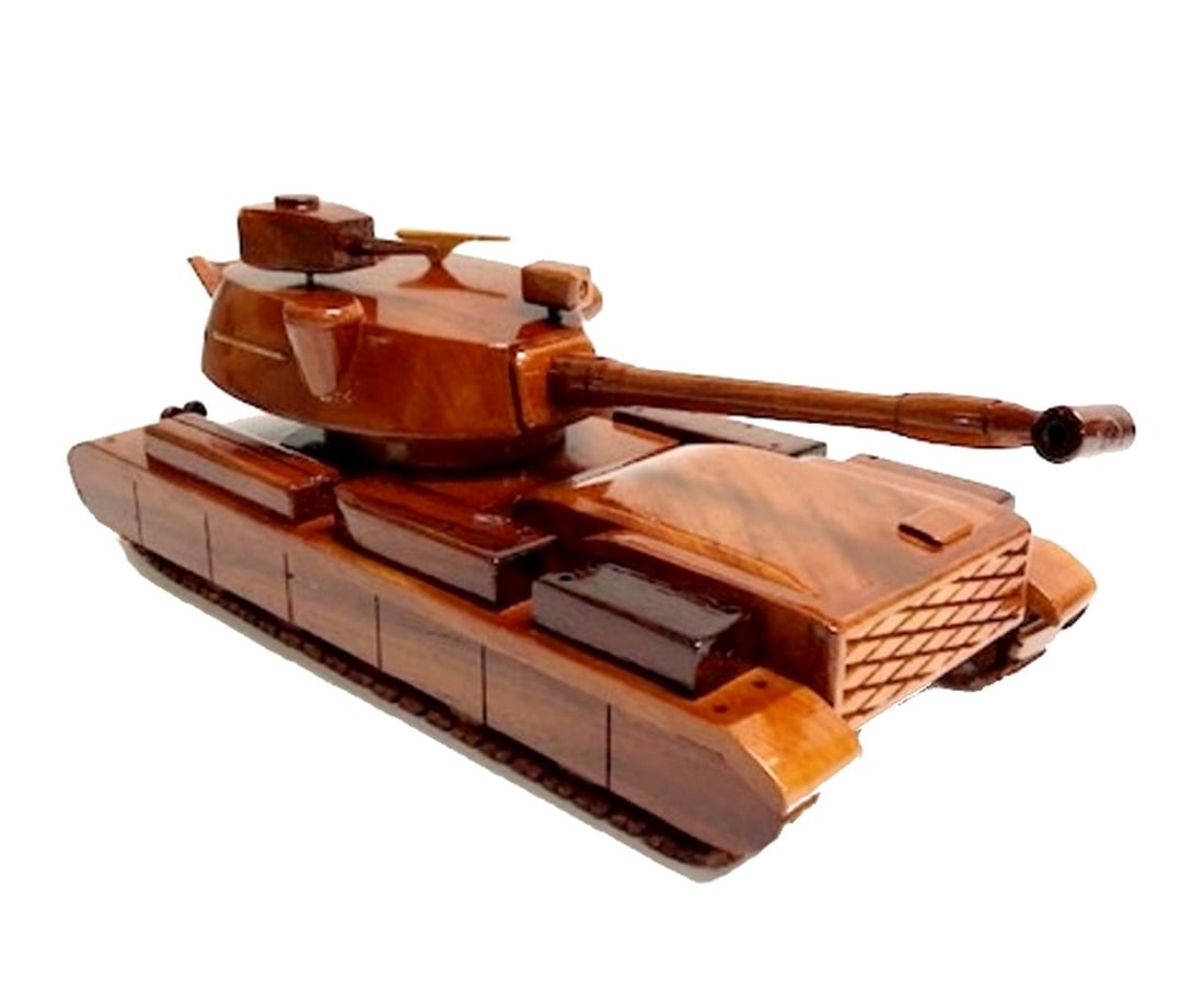 M-48 Patton Tank: M-48 Patton Tank An exceptional scale replica, this M-48 Patton Tank is handcrafted from solid mahogany with finely carved details including movable tread, rotating gun turret and machine gun