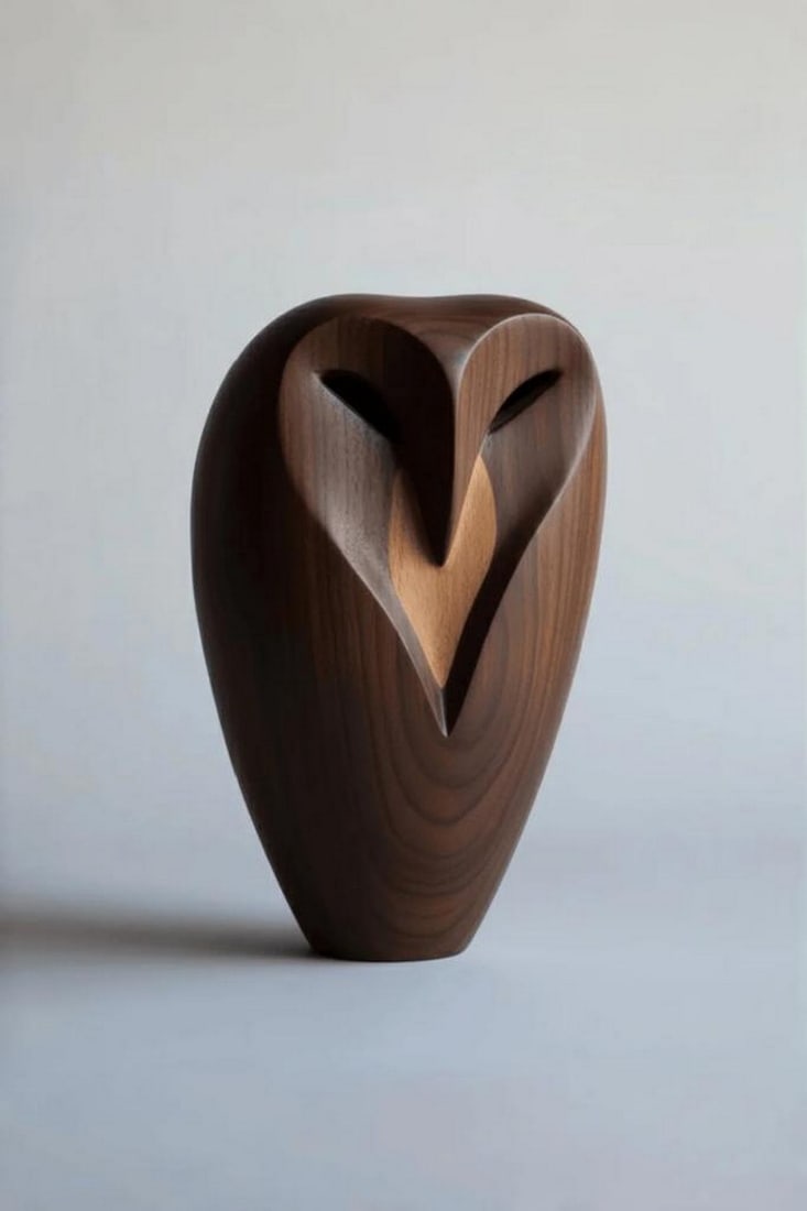 Stylized Owl Wooden Sculpture: Stylized Owl Wooden Sculpture A minimalist wooden sculpture that captures the essence of an owl through smooth curves and abstract simplicity. With subtly carved eyes and beak, this piece emphasizes