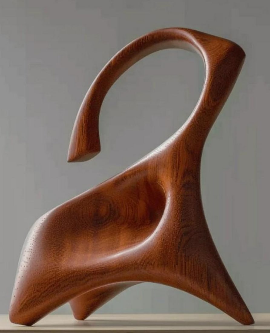 One-of-a-Kind Modernist Wood Sculpture: One-of-a-Kind Modernist Wood Sculpture Sculpted from rich, natural wood, this abstract piece captures the rhythm of movement and stillness in perfect harmony. The sinuous lines and smooth finish evok