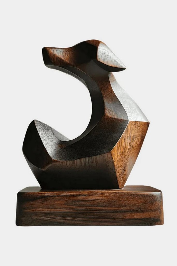 Cubist Canine: The Watchful Whimsy: Cubist Canine: The Watchful Whimsy An imaginative twist on man's best friend, this modern wooden sculpture transforms a familiar figure into a playful piece of geometric charm. With angular