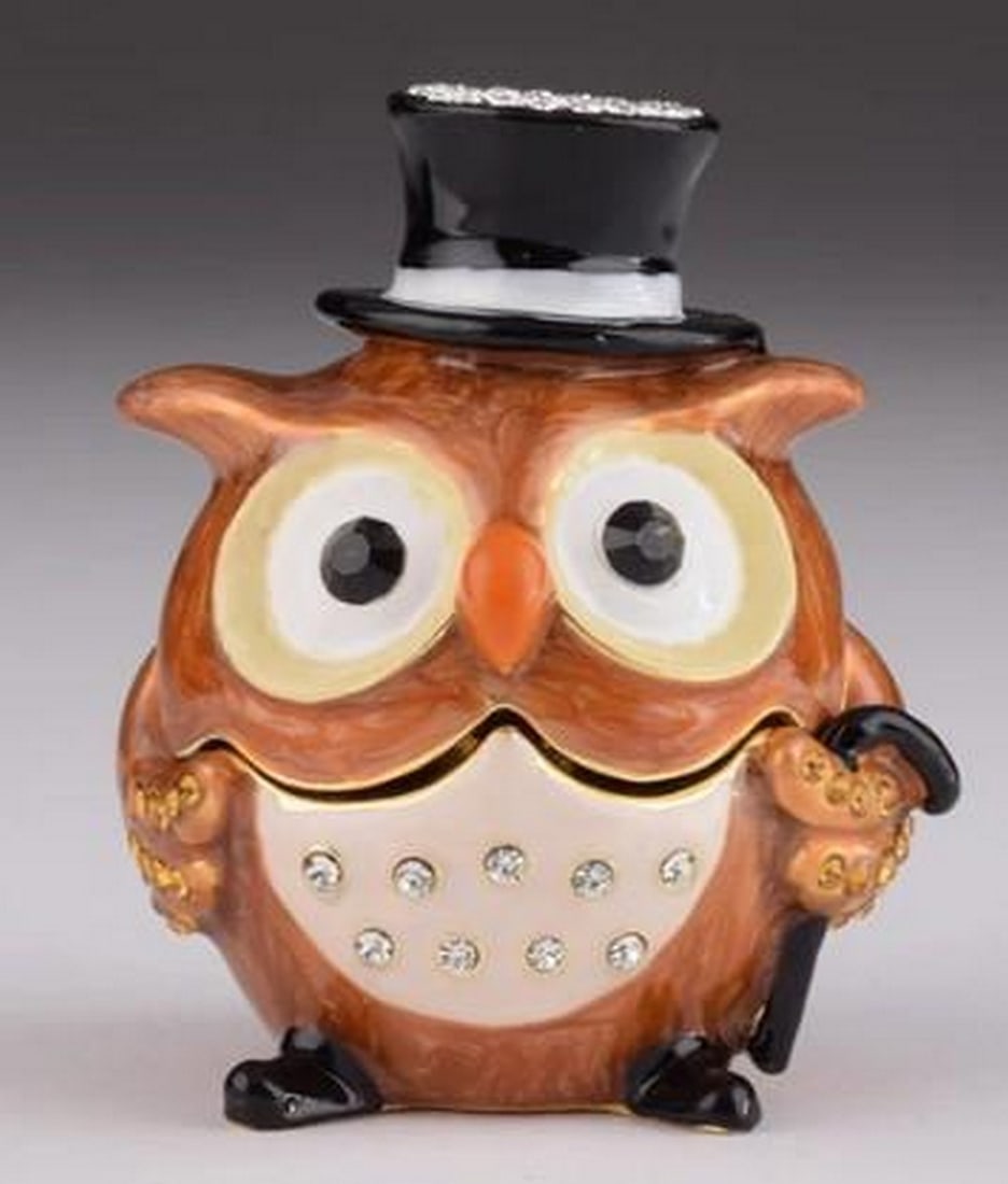 Wise Brown Owl Trinket Box: Wise Brown Owl Trinket Box This charming trinket box captures the quiet wisdom of a brown owl, perched and alert with finely detailed feathers and golden accents. The rich earth tones and