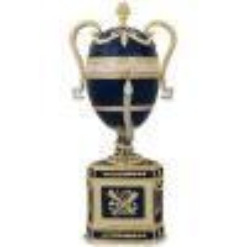 1895 Blue Serpent Clock Russian Faberge Inspired Egg: 1895 Blue Serpent Clock Russian Faberge Inspired Egg Plays "The Nutcracker Suite" Tune Enameled Magnetic Catch Gold Plated Pewter Hand Painted Dimensions: 7.32 Inches Tall x 3.32