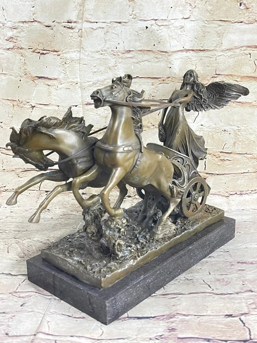Nike Driving Horse Chariot Bronze Sculpture: Nike Driving Horse Chariot Bronze Sculpture Nike in Greek mythology was the Goddess of Victory. The Nike of Samothrace, discovered in 1863, is estimated to have been created around 200-190 BCE. It is