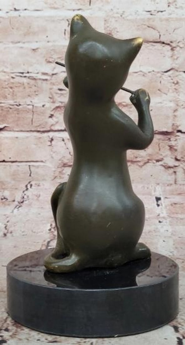 Melodic Whimsy: Bronze Cat Playing Violin - 3